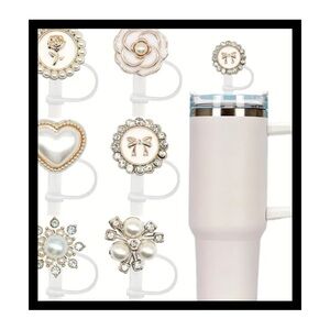 (New in package) 6 pc Elegant Pearl and Crystal straw cover Set